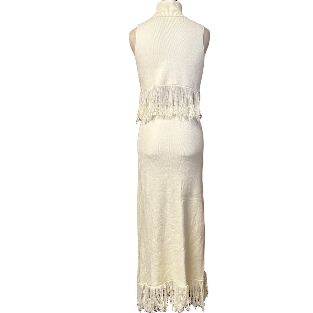 Shop Neighbor Large Cream Fringe Western Boho Style 2 Piece Skirt Turtleneck Set - Picture 4 of 12